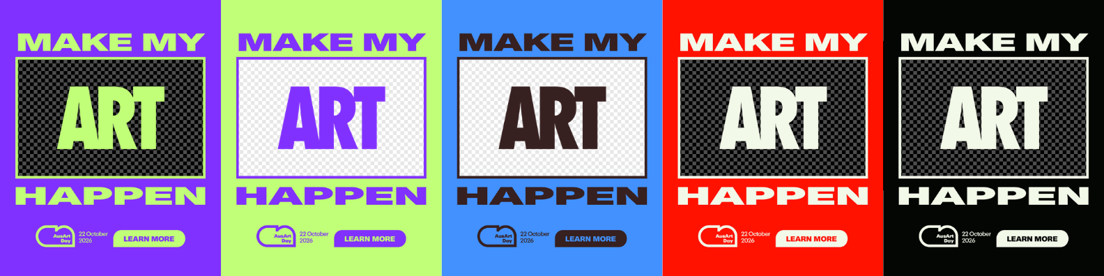 A banner showing an example of the assets available in this download package. Shows the customisable Make My Art Happen assets.