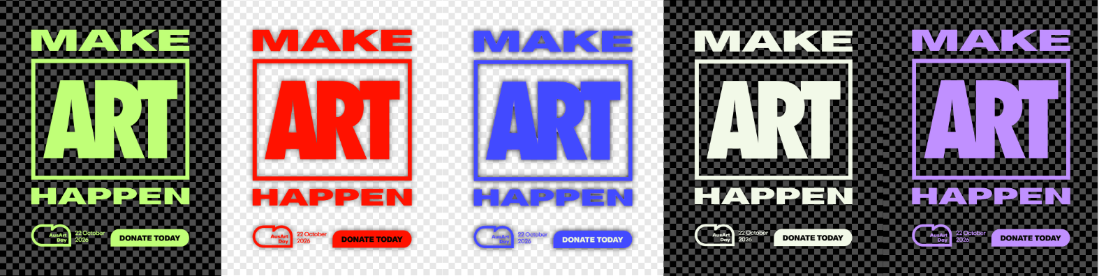 A banner showing an example of the assets available in this download package. Shows the customisable Make My Art Happen assets.