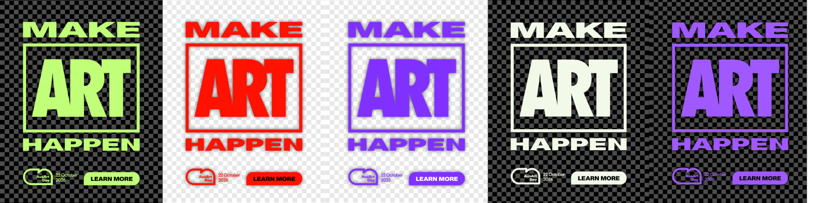 A banner showing an example of the assets available in this download package. Shows the customisable Make My Art Happen assets.