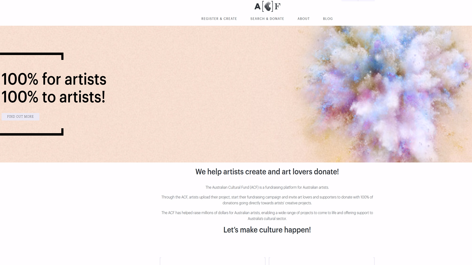 screenshot of Australian Cultural Fund website