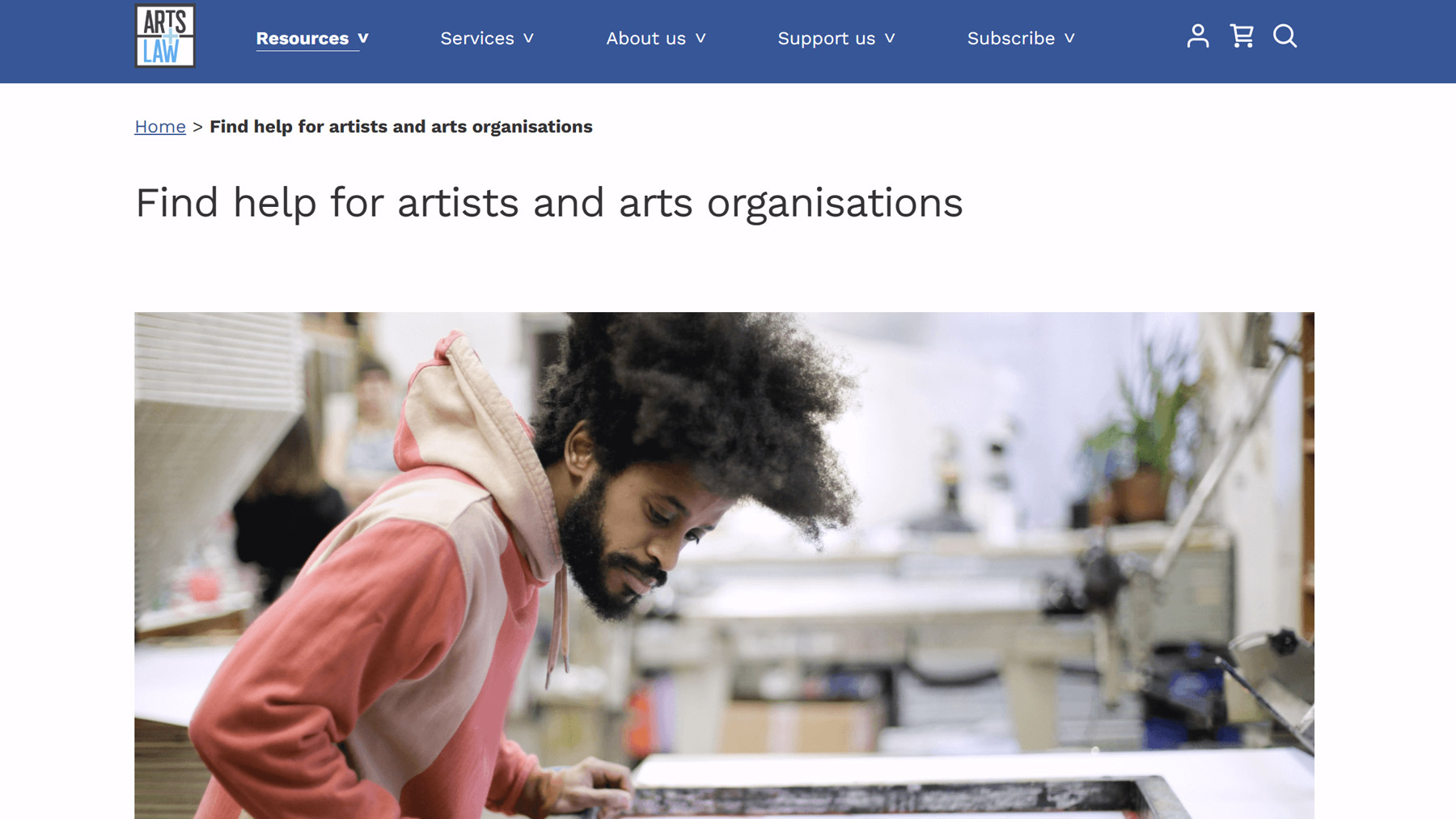 screenshot of Arts Law Centre of Australia website