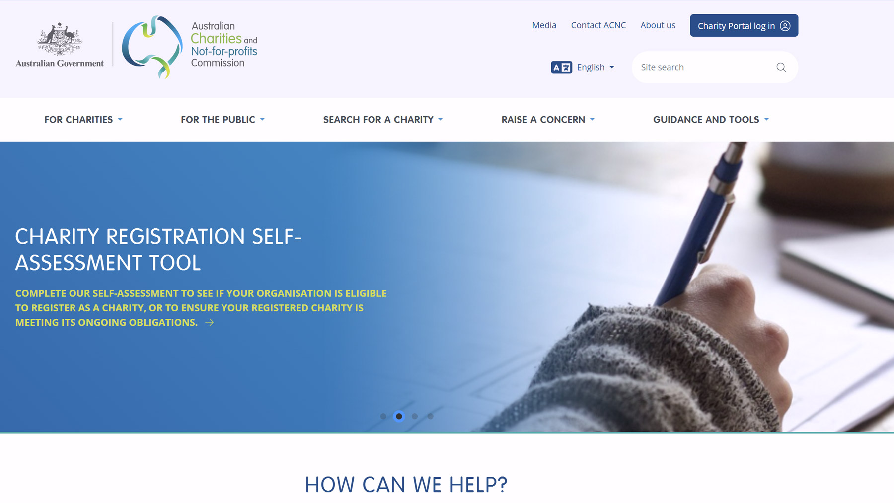 screenshot of Australian Charities and Not-for-profits commission website
