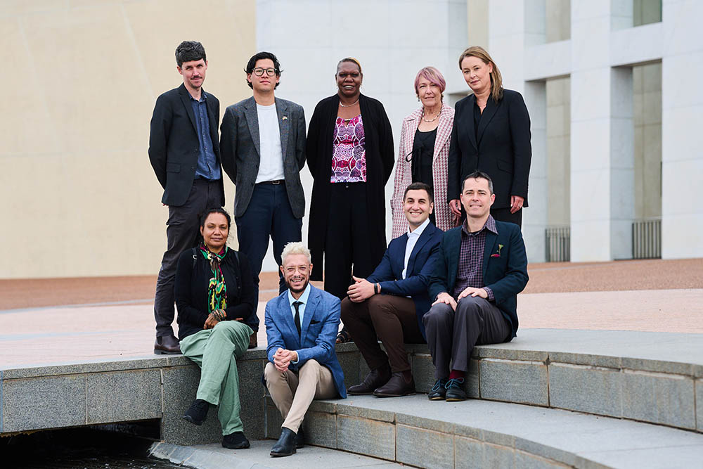 (from front left) Leah Leahman, Daniel Browning, Will Kostakis, Gregory Crocetti; (and from left) Ryan Cropp, André Dao, Cecelia Edwards, Penny Smith and Amy Crutchfield copy
