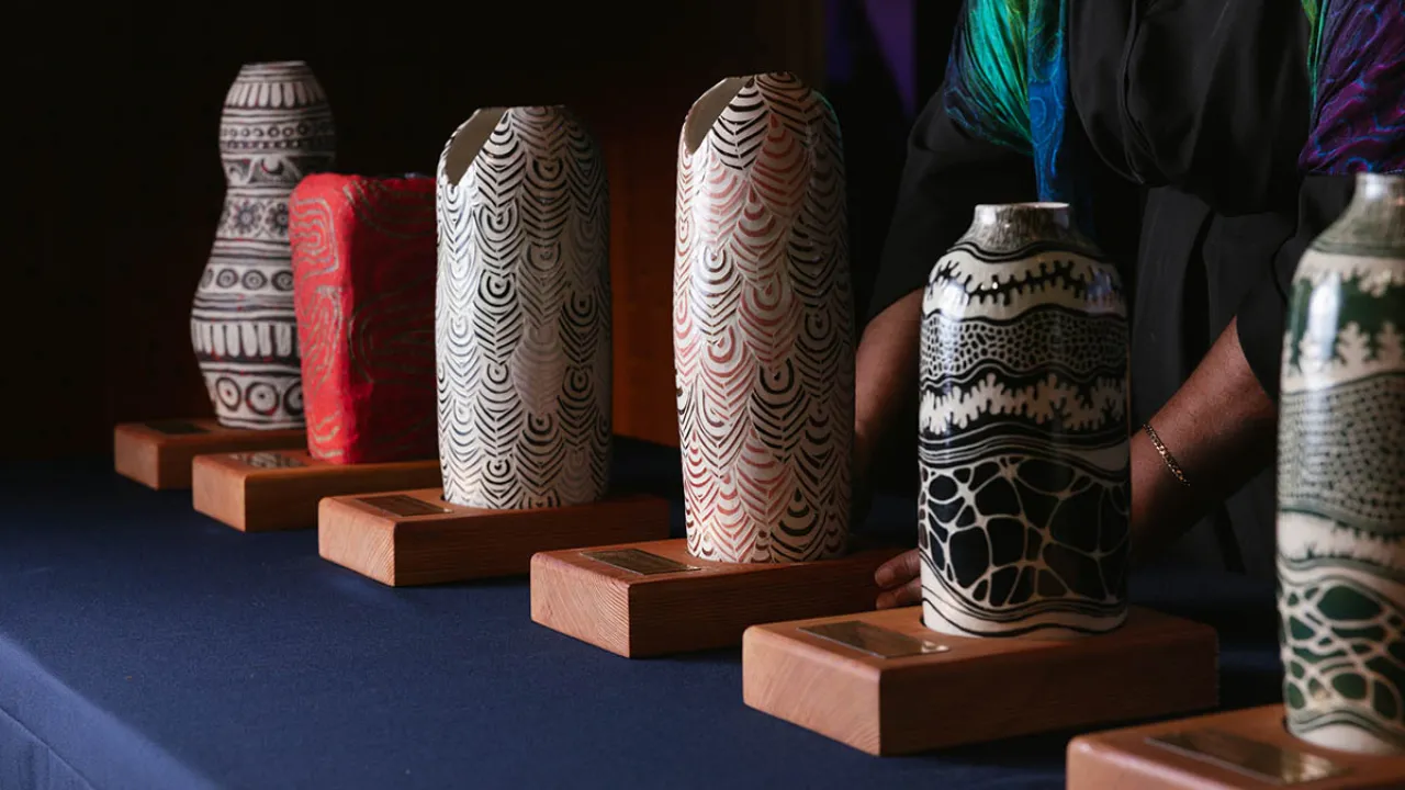 First Nations Arts and Culture Awards trophies 2024