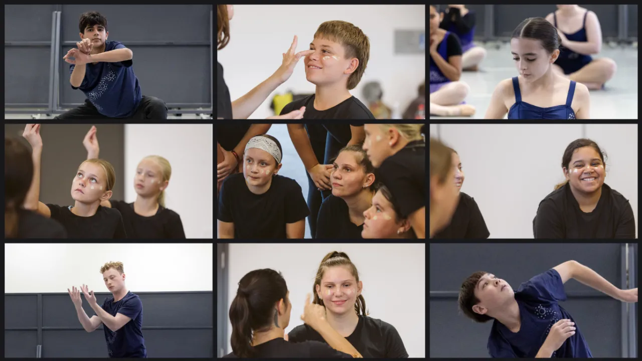 A collage of young ELLA Foundation dancers moving, creating, connecting and sharing joyful moments during dance workshops.