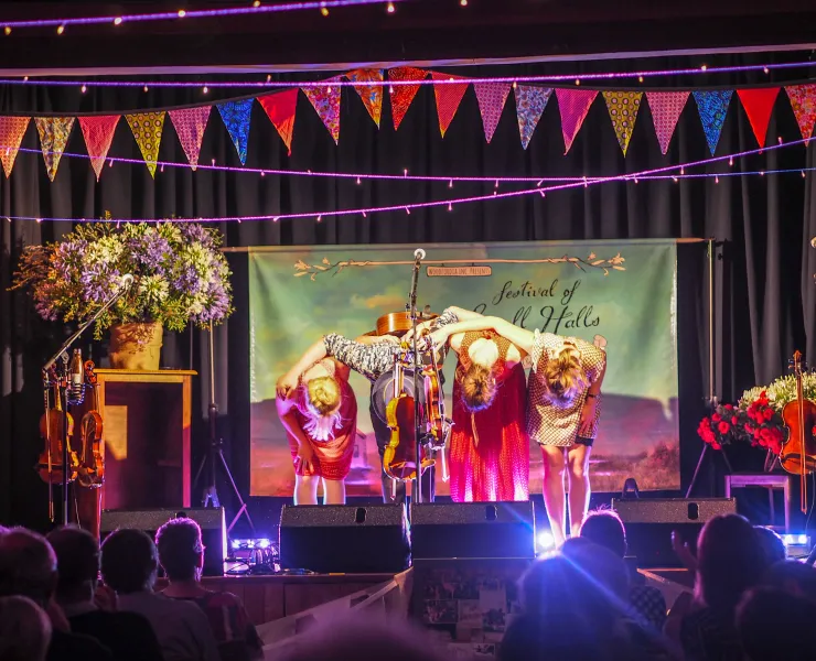 Liam Gerner and Fru Skagerrak take a bow at the Rowella Hall on the Festival of Small Halls Summer Tour 2019