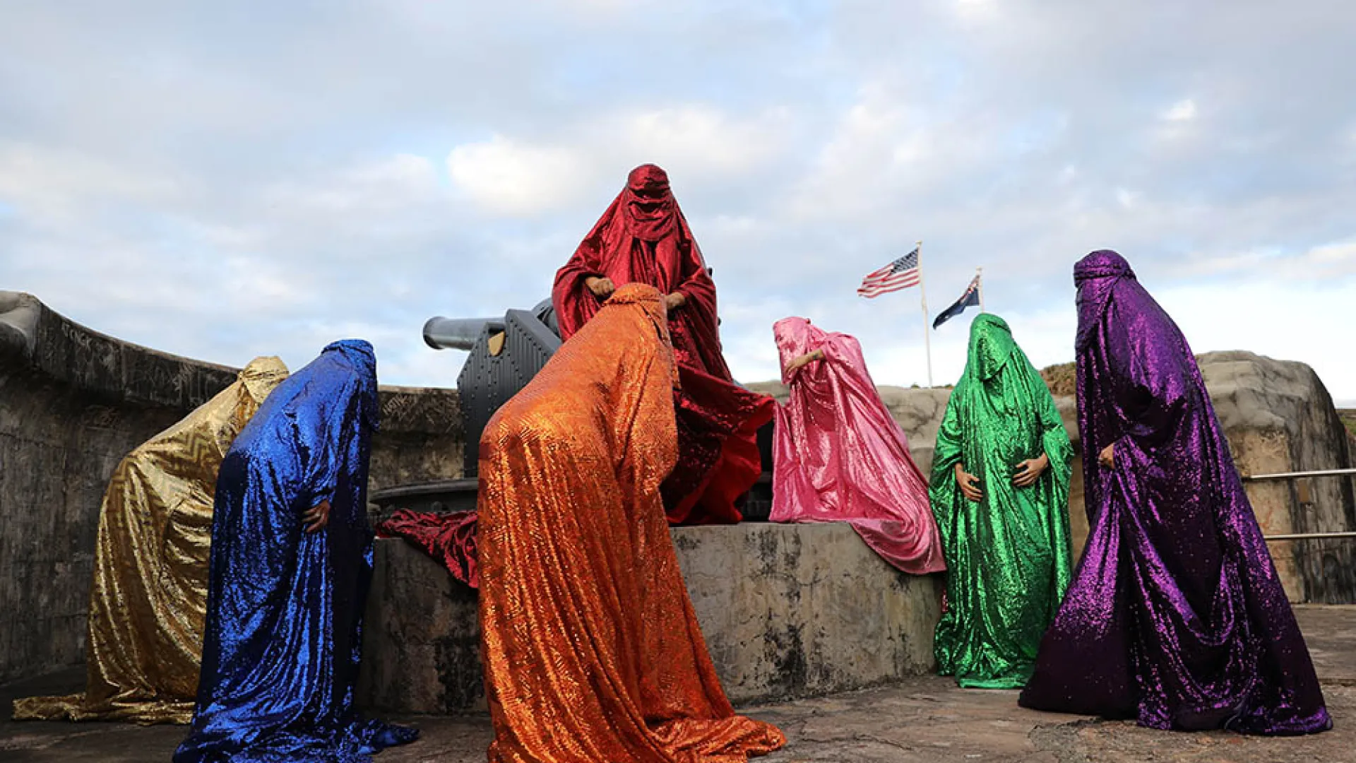 Six women in colourful chador